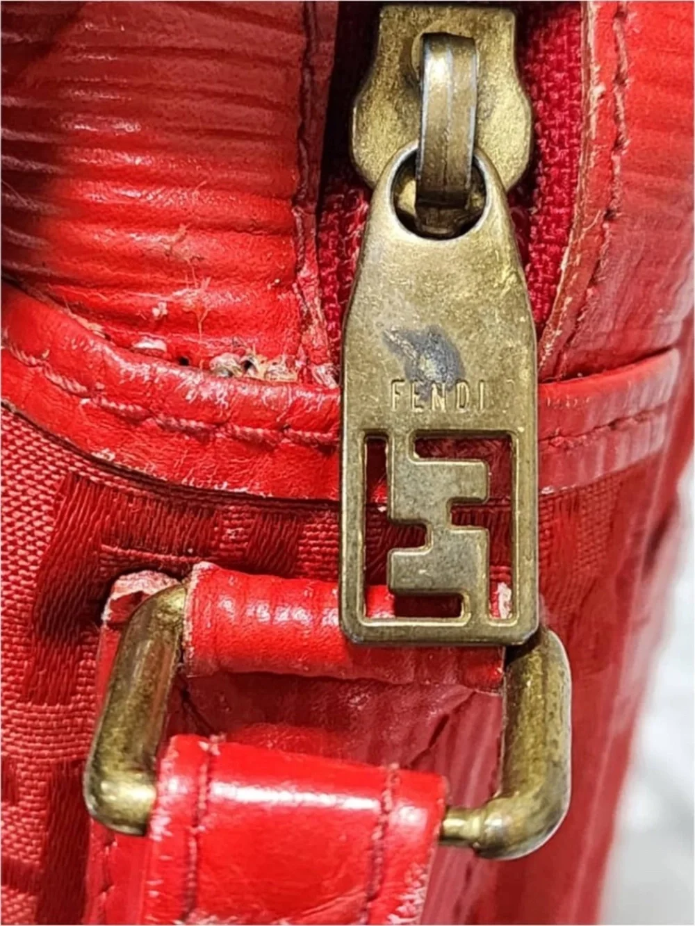 Authentic Fendi Vintage Zucchino Zucca Pattern Logo Crossbody Bag Red